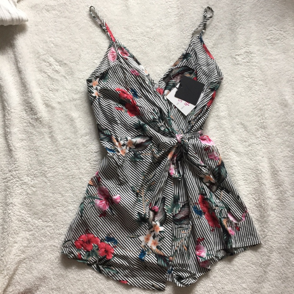 Tropical romper with skort wrap